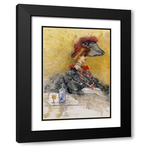 The Red Feathered Hat Black Modern Wood Framed Art Print with Double Matting by Mariani, Pompeo