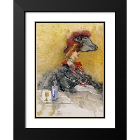The Red Feathered Hat Black Modern Wood Framed Art Print with Double Matting by Mariani, Pompeo