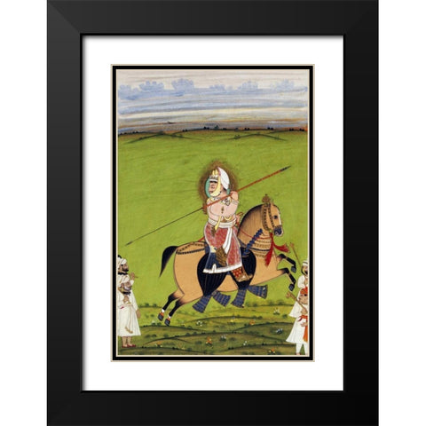 Equestrian Portrait of Maharana Jawan Singh Black Modern Wood Framed Art Print with Double Matting by Mewar, Tara
