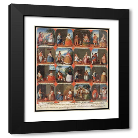 Castas. a View of The Various Peoples of Mexico Black Modern Wood Framed Art Print with Double Matting by Mexican School