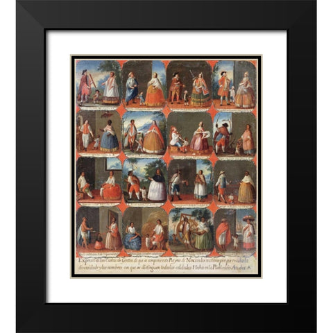 Castas. a View of The Various Peoples of Mexico Black Modern Wood Framed Art Print with Double Matting by Mexican School