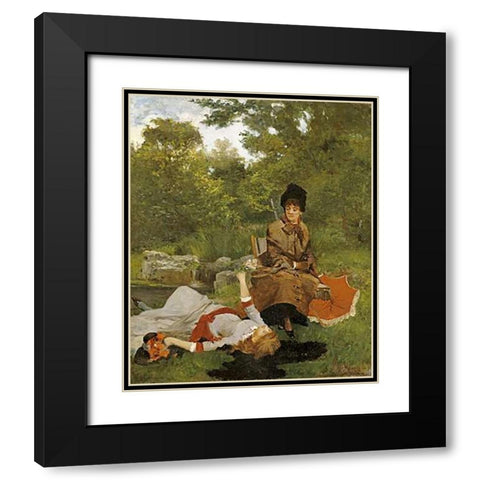 On The River Bank Black Modern Wood Framed Art Print with Double Matting by Miralles y Galup, Francisco