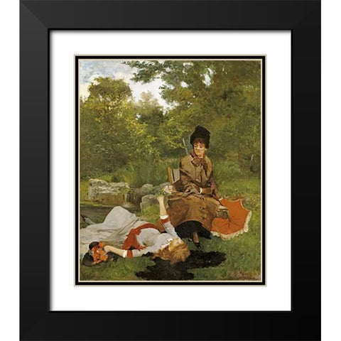 On The River Bank Black Modern Wood Framed Art Print with Double Matting by Miralles y Galup, Francisco