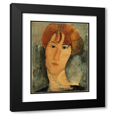 A Young Woman Black Modern Wood Framed Art Print with Double Matting by Modigliani, Amedeo