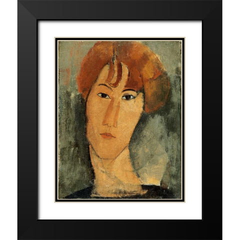 A Young Woman Black Modern Wood Framed Art Print with Double Matting by Modigliani, Amedeo
