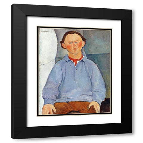 Portrait of Sculptor Oscar Miestchanioff Black Modern Wood Framed Art Print with Double Matting by Modigliani, Amedeo