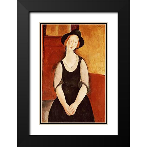 Portrait of Thora Klinckowstrom Black Modern Wood Framed Art Print with Double Matting by Modigliani, Amedeo