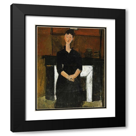 Woman Sat By a Fireplace Black Modern Wood Framed Art Print with Double Matting by Modigliani, Amedeo