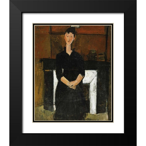 Woman Sat By a Fireplace Black Modern Wood Framed Art Print with Double Matting by Modigliani, Amedeo