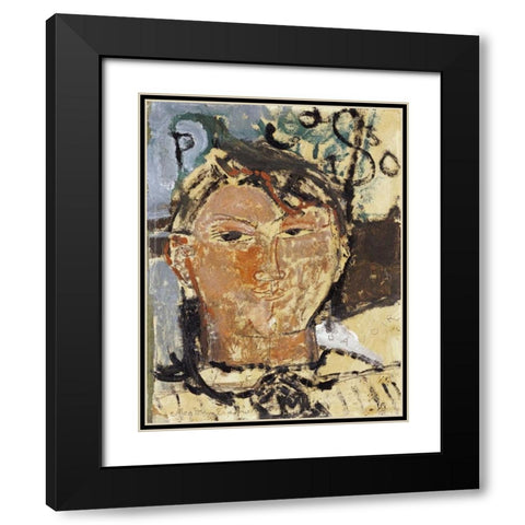 Portrait De Picasso Black Modern Wood Framed Art Print with Double Matting by Modigliani, Amedeo