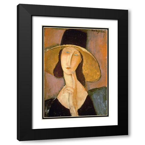 Head of a Woman Black Modern Wood Framed Art Print with Double Matting by Modigliani, Amedeo