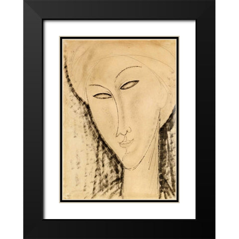 Tete De Femme Black Modern Wood Framed Art Print with Double Matting by Modigliani, Amedeo