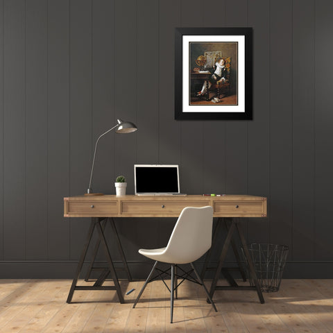 The Little Schoolboy Black Modern Wood Framed Art Print with Double Matting by Monfallet, Adolphe Francois