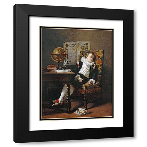 The Little Schoolboy Black Modern Wood Framed Art Print with Double Matting by Monfallet, Adolphe Francois
