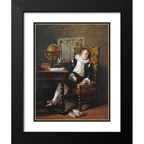 The Little Schoolboy Black Modern Wood Framed Art Print with Double Matting by Monfallet, Adolphe Francois