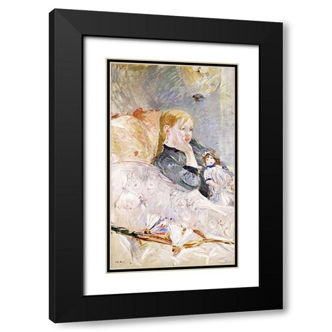Young Girl With a Puppet Black Modern Wood Framed Art Print with Double Matting by Morisot, Berthe