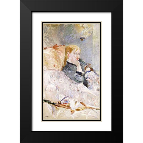 Young Girl With a Puppet Black Modern Wood Framed Art Print with Double Matting by Morisot, Berthe