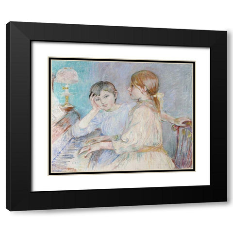 Le Piano Black Modern Wood Framed Art Print with Double Matting by Morisot, Berthe