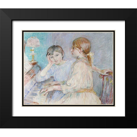 Le Piano Black Modern Wood Framed Art Print with Double Matting by Morisot, Berthe
