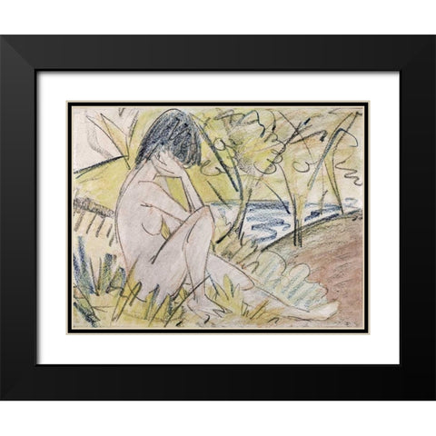 Sitting By The Lake Black Modern Wood Framed Art Print with Double Matting by Mueller, Otto