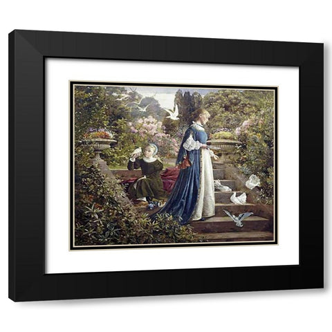 Feeding The Doves Black Modern Wood Framed Art Print with Double Matting by Muschamp, F. Sydney