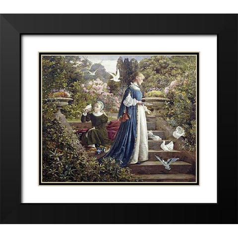 Feeding The Doves Black Modern Wood Framed Art Print with Double Matting by Muschamp, F. Sydney