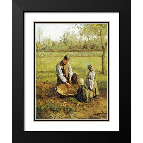 Watching Father Work Black Modern Wood Framed Art Print with Double Matting by Neuhuijs, Albert