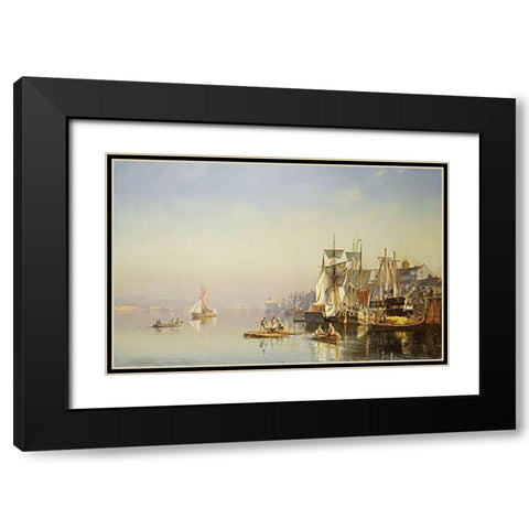 Fishing Boats and Barges On The Thames Black Modern Wood Framed Art Print with Double Matting by Neumann, Carl
