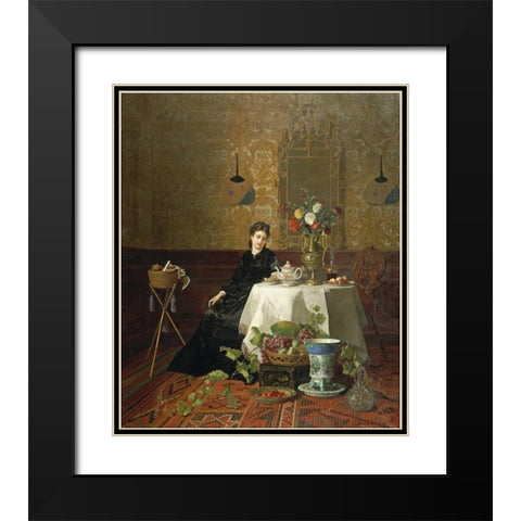 Taking Tea Black Modern Wood Framed Art Print with Double Matting by Noter, David