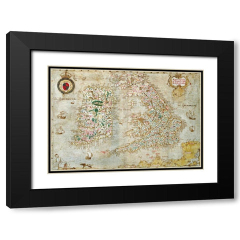 A General Description of England and Ireland Black Modern Wood Framed Art Print with Double Matting by Nowell, Laurence