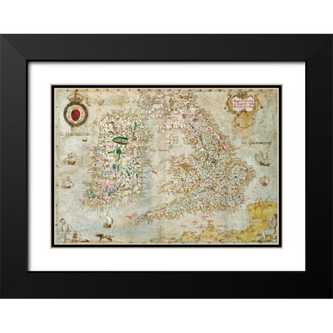 A General Description of England and Ireland Black Modern Wood Framed Art Print with Double Matting by Nowell, Laurence