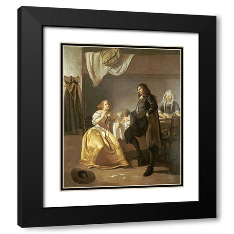 The Interior of a Brothel Black Modern Wood Framed Art Print with Double Matting by Ochtervelt, Jacob