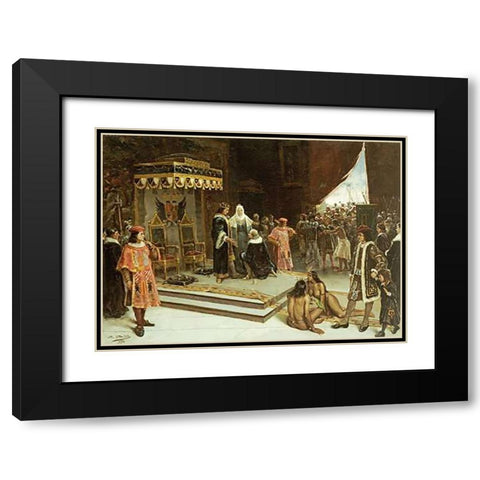 Columbus Before The Spanish Court After His Return From The Americas Black Modern Wood Framed Art Print with Double Matting by Santa Olalla, Francisco Garcia