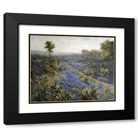 Field of Texas Bluebonnets and Prickly Pear Cacti Black Modern Wood Framed Art Print with Double Matting by Onderdonk, Julian