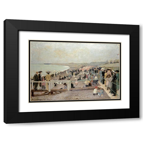 The Beach, Dieppe Black Modern Wood Framed Art Print with Double Matting by Oppler, Ernest