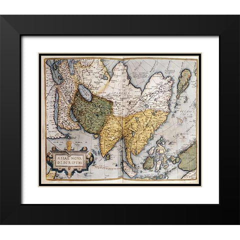 Asiae Nova Descriptio Black Modern Wood Framed Art Print with Double Matting by Ortelius, Abraham