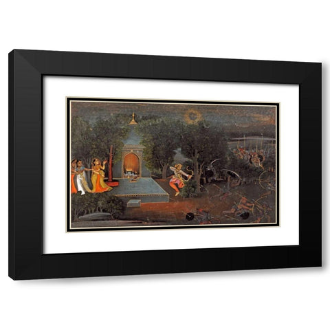 Illustration To The Ramayana Black Modern Wood Framed Art Print with Double Matting by Oudh, Mir Kalan