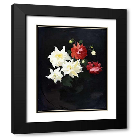 Red and White Dahlias Black Modern Wood Framed Art Print with Double Matting by Park, James Stuart