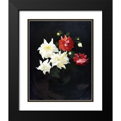 Red and White Dahlias Black Modern Wood Framed Art Print with Double Matting by Park, James Stuart
