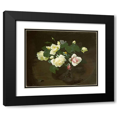 Yellow and Pink Roses Black Modern Wood Framed Art Print with Double Matting by Park, James Stuart