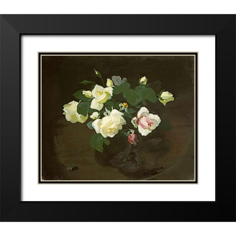 Yellow and Pink Roses Black Modern Wood Framed Art Print with Double Matting by Park, James Stuart
