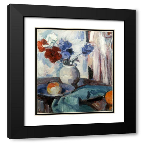 Mixed Carnations and Cornflowers Black Modern Wood Framed Art Print with Double Matting by Peploe, Samuel John