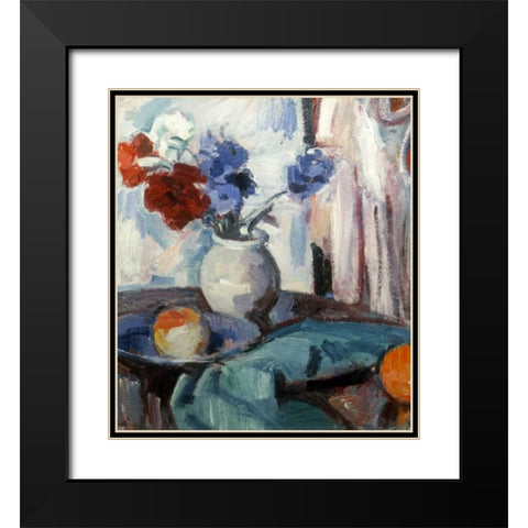 Mixed Carnations and Cornflowers Black Modern Wood Framed Art Print with Double Matting by Peploe, Samuel John