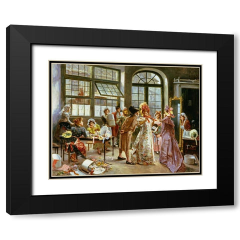 At The Milliners Black Modern Wood Framed Art Print with Double Matting by Perez, Alonzo