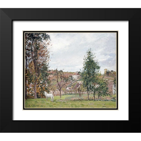 Landscape With a White Horse Black Modern Wood Framed Art Print with Double Matting by Pissarro, Camille