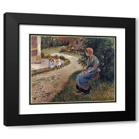 The Maid Sitting In The Garden at Eragny Black Modern Wood Framed Art Print with Double Matting by Pissarro, Camille