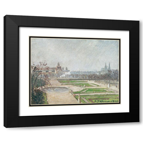 The Tuileries Gardens and The Louvre Black Modern Wood Framed Art Print with Double Matting by Pissarro, Camille