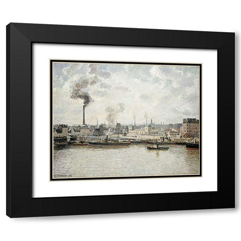 Quay at Saint-Sever, Rouen Black Modern Wood Framed Art Print with Double Matting by Pissarro, Camille