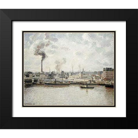 Quay at Saint-Sever, Rouen Black Modern Wood Framed Art Print with Double Matting by Pissarro, Camille