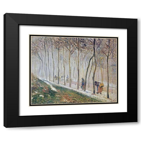 The Path, Effect of Snow Black Modern Wood Framed Art Print with Double Matting by Pissarro, Camille